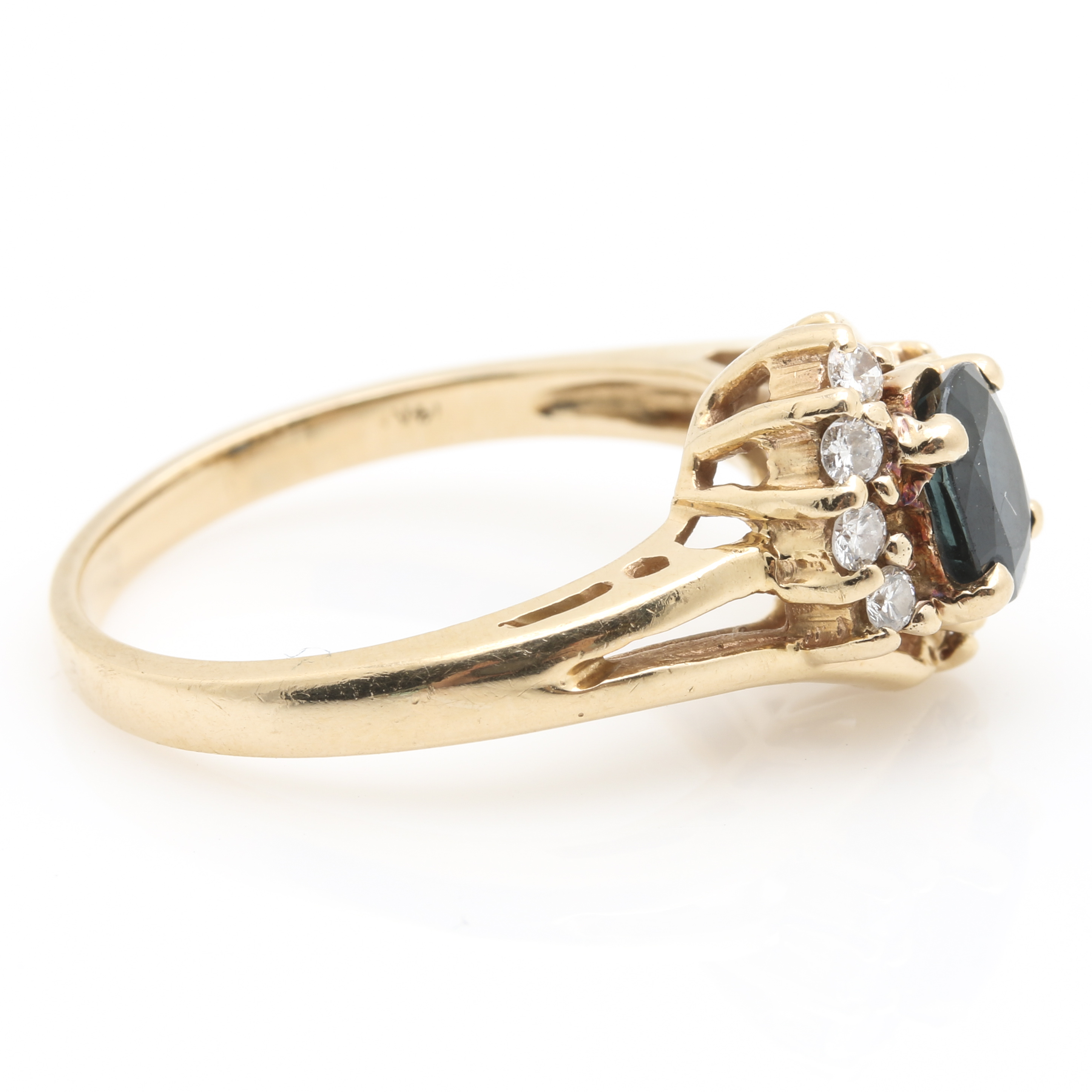 14K Yellow Gold Sapphire and Diamond Ring