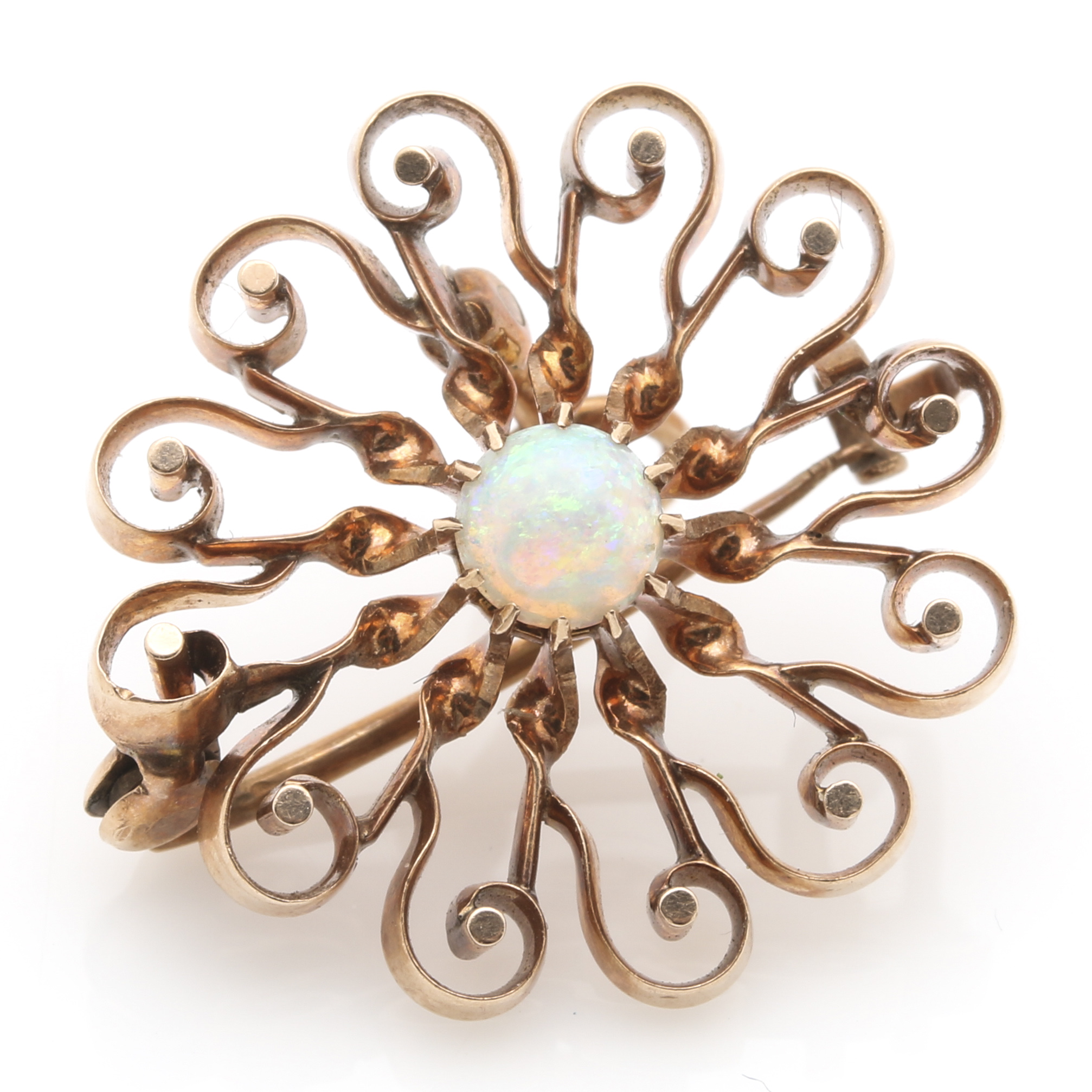 10K Rose Gold Opal Openwork Pendant Brooch