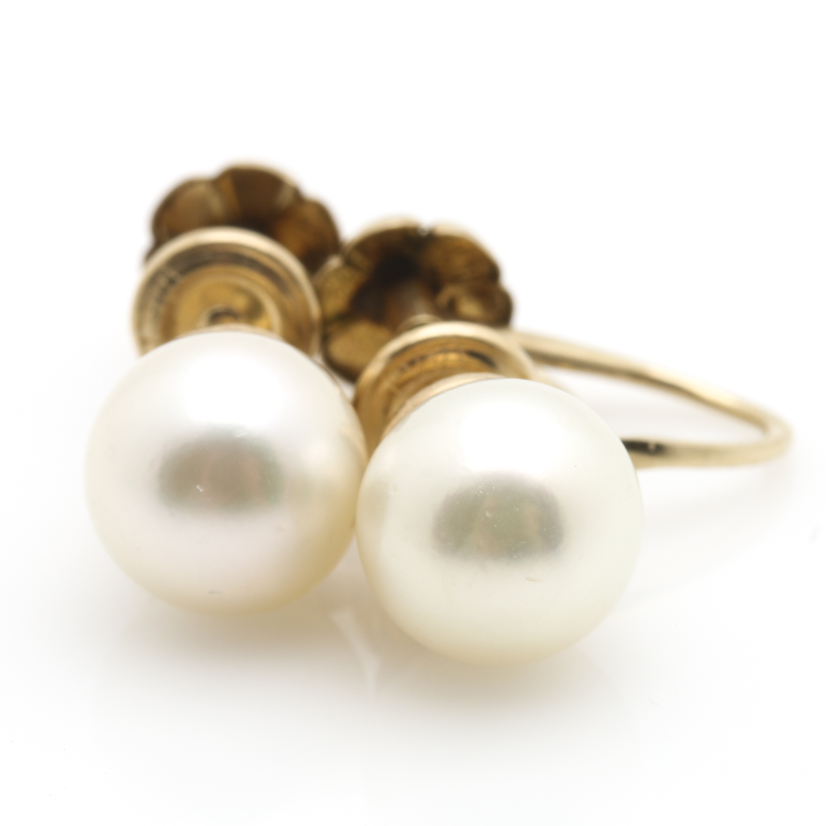 14K Yellow Gold Cultured Pearl and Serpentine Earrings
