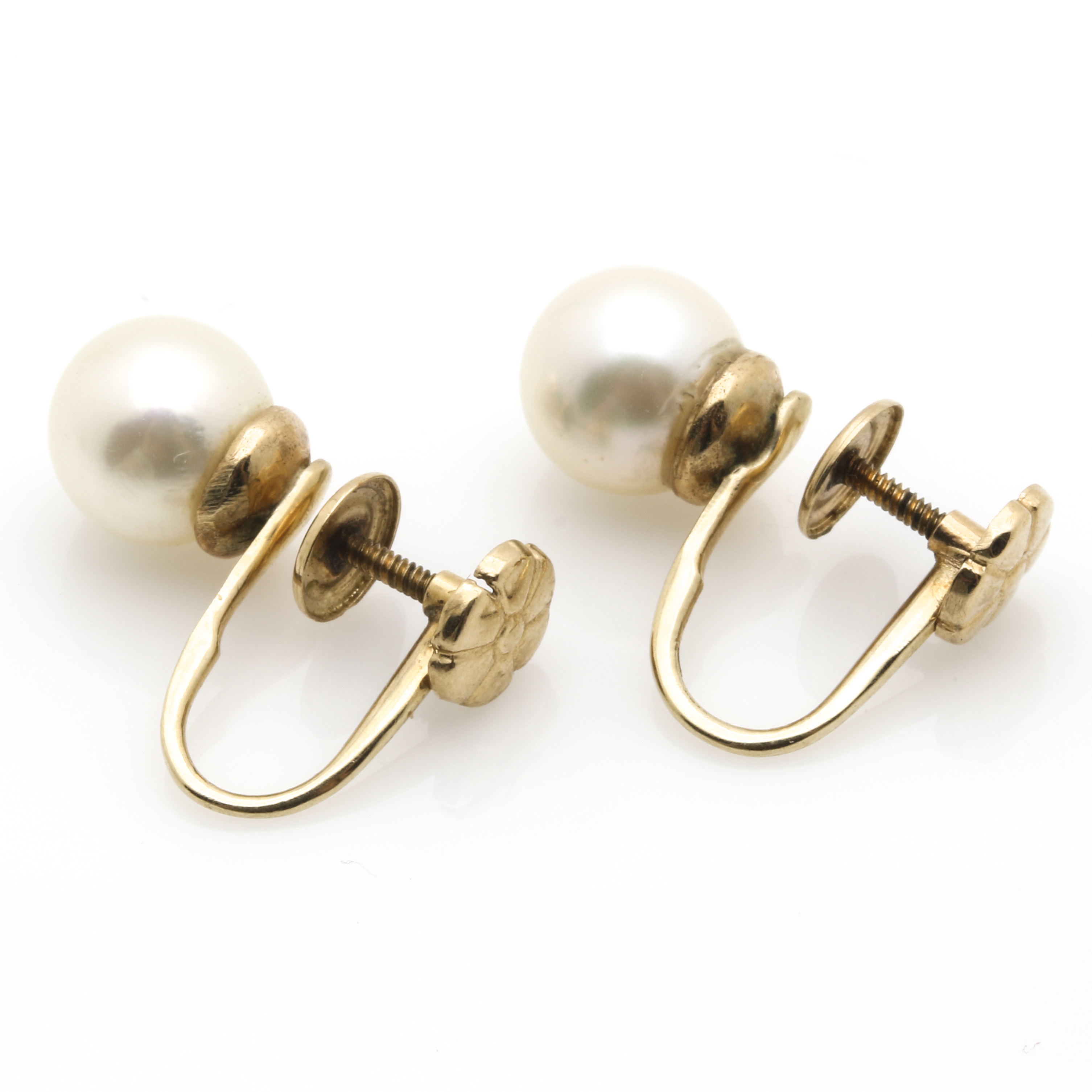 14K Yellow Gold Cultured Pearl and Serpentine Earrings