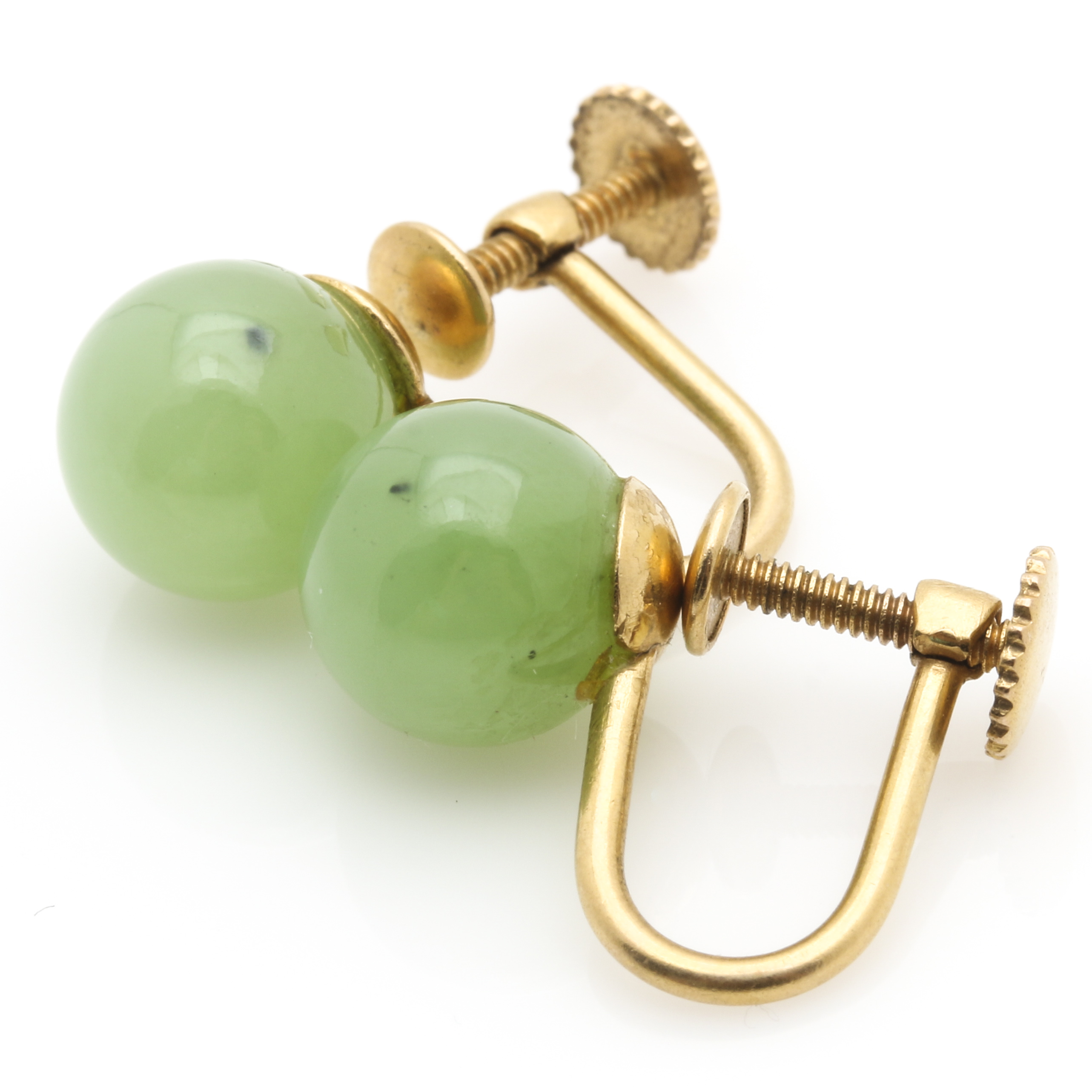14K Yellow Gold Cultured Pearl and Serpentine Earrings