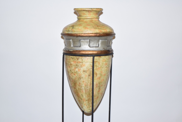 Terracotta Bullet Vase in a Metal Stand