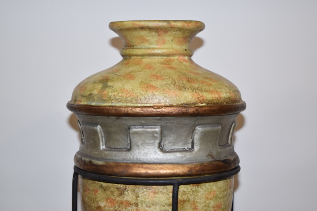 Terracotta Bullet Vase in a Metal Stand