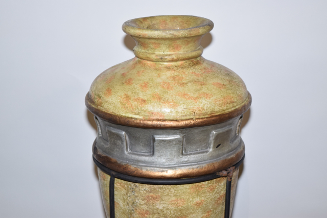 Terracotta Bullet Vase in a Metal Stand