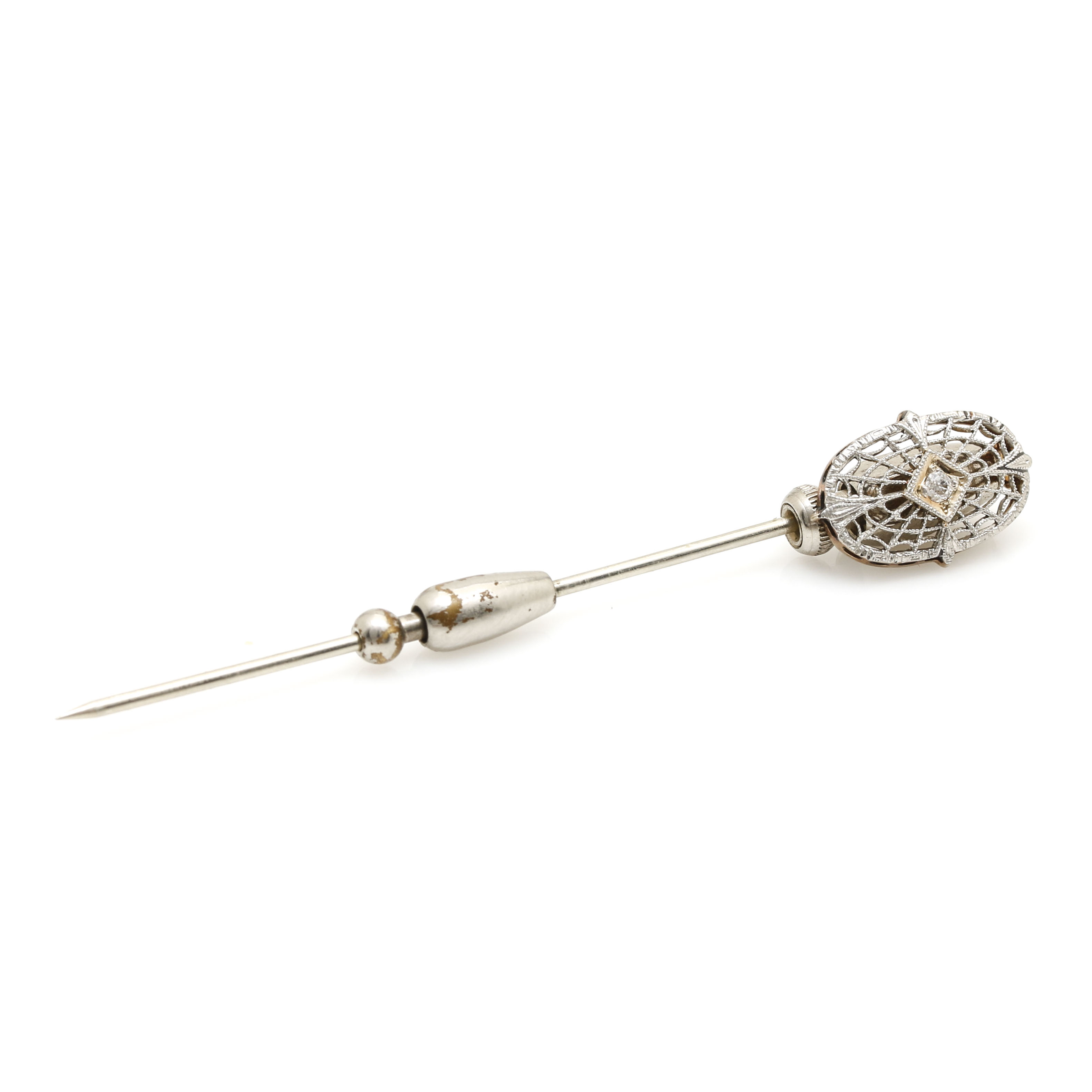14K White Gold Diamond Pin