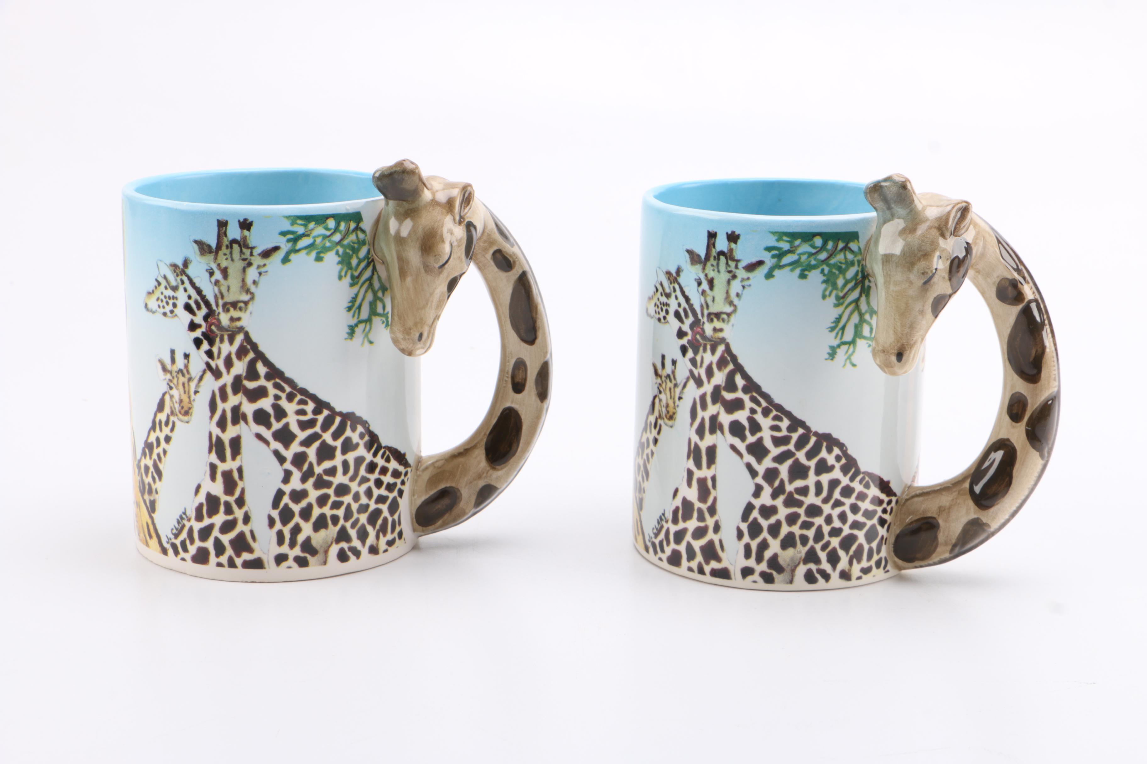 Five & Dime Giraffe and Tiger Ceramic Mugs