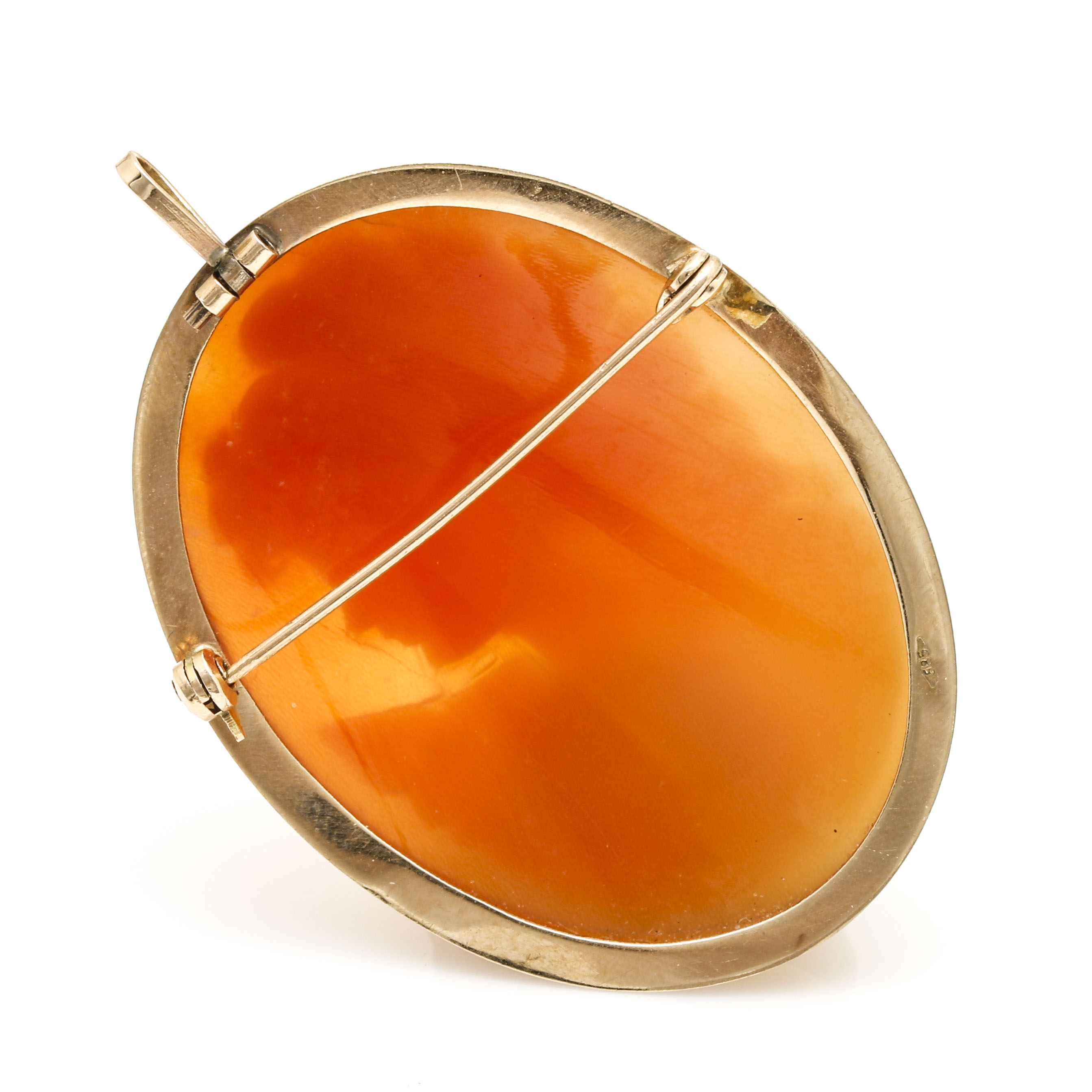 14K Yellow Gold Helmet Shell Cameo Pendant Brooch