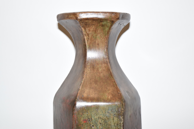 Hexagonal Olive and Rust Toned Terracotta Floor Vase