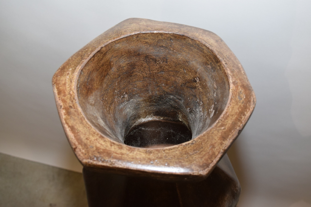 Hexagonal Olive and Rust Toned Terracotta Floor Vase