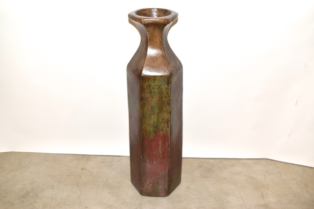 Hexagonal Olive and Rust Toned Terracotta Floor Vase