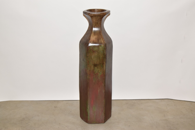 Hexagonal Olive and Rust Toned Terracotta Floor Vase