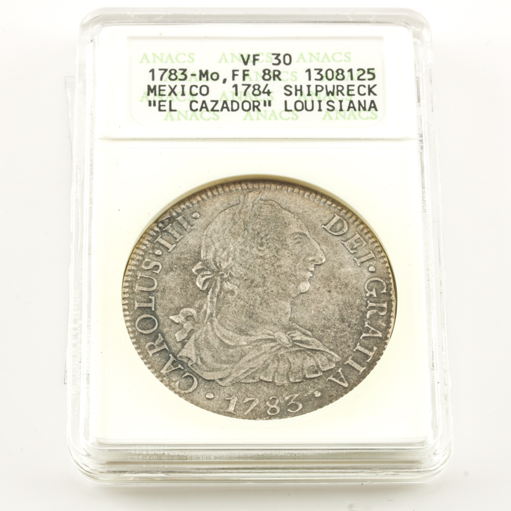 Encapsulated and Graded VF30 (by ANACS) 1783 Mexican 8 Reales Silver Coin