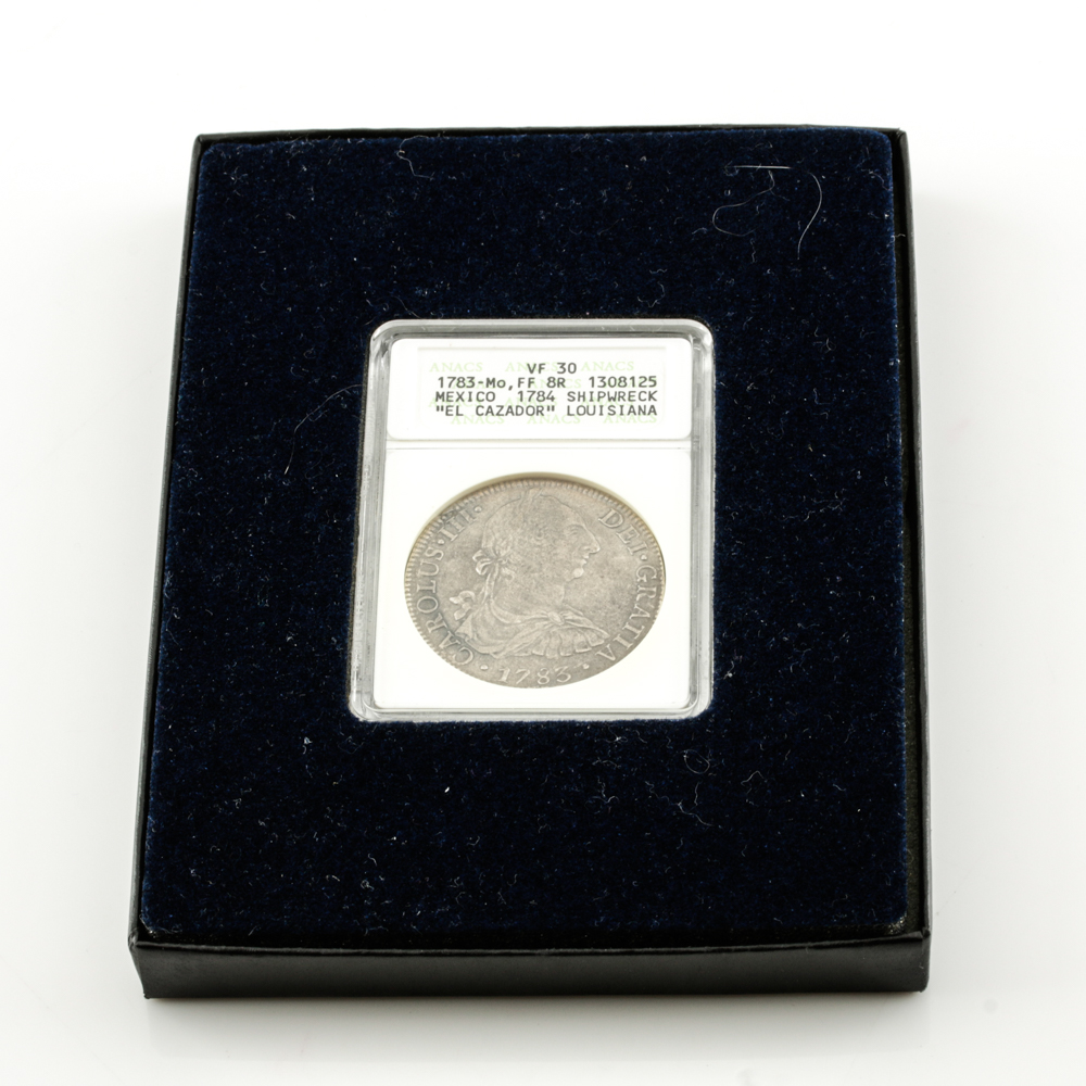 Encapsulated and Graded VF30 (by ANACS) 1783 Mexican 8 Reales Silver Coin