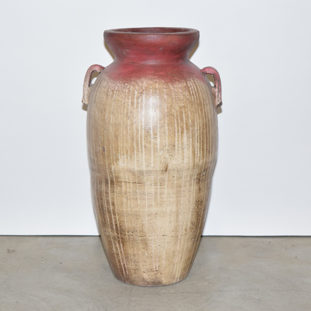 Burgundy and Cream Tone Terracotta Floor Vase