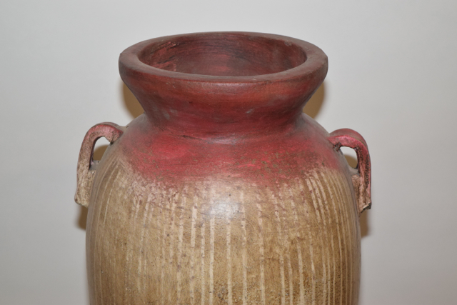 Burgundy and Cream Tone Terracotta Floor Vase