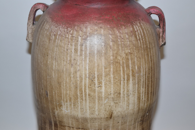Burgundy and Cream Tone Terracotta Floor Vase