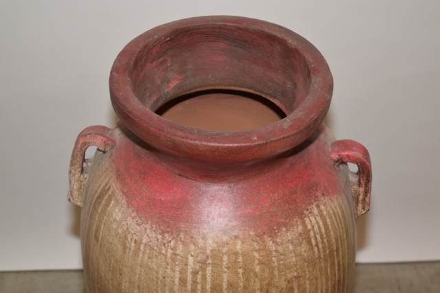 Burgundy and Cream Tone Terracotta Floor Vase
