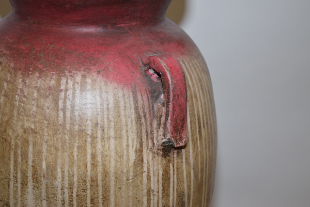 Burgundy and Cream Tone Terracotta Floor Vase