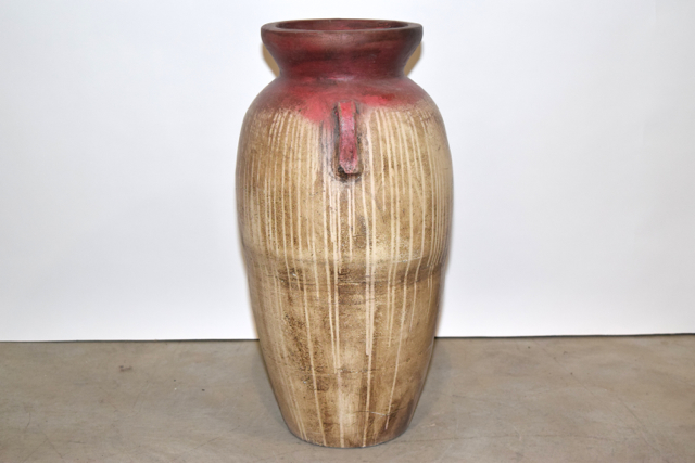 Burgundy and Cream Tone Terracotta Floor Vase