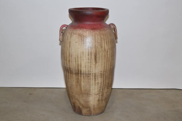 Burgundy and Cream Tone Terracotta Floor Vase