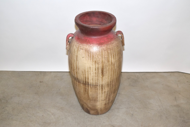 Burgundy and Cream Tone Terracotta Floor Vase