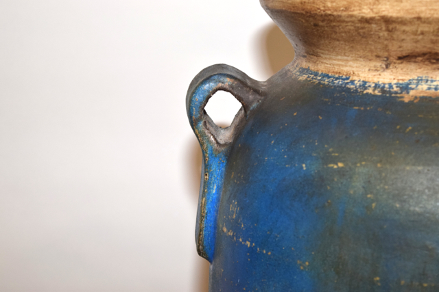 Royal Blue and Cream Tone Terracotta Floor Vase