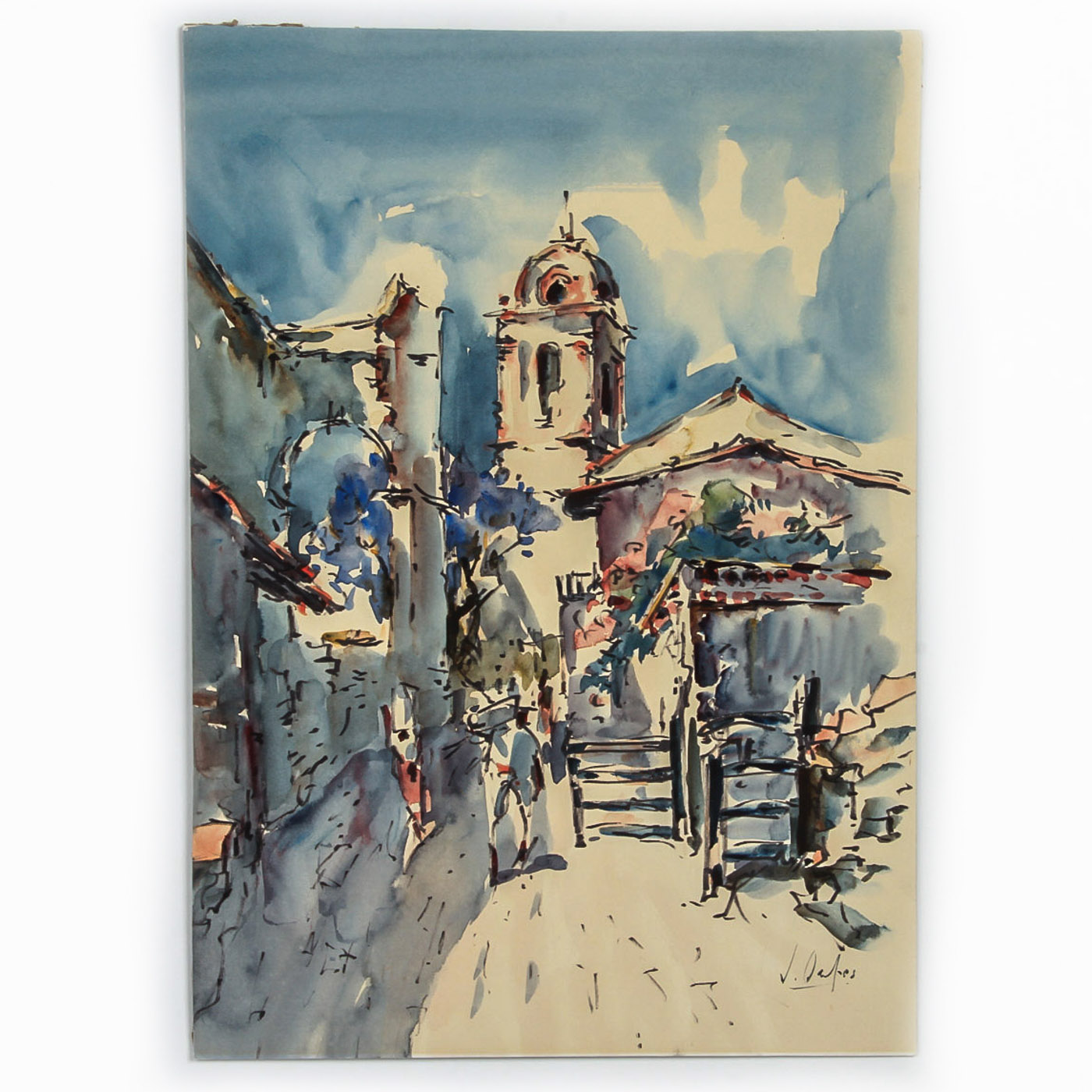 Mixed Media on Paper of a Street Scene