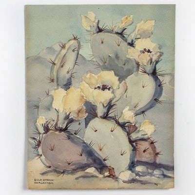 Eula Strain Harlacker Watercolor Painting on Paper "Study of Cactus" Eula Strain Harlacker Watercolor Painting on Paper "Study of Cactus"