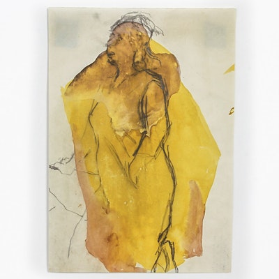 Janet Ament de la Roche Watercolor and Graphite Painting on Paper "Figural in Ochre and Wheat" Janet Ament de la Roche Watercolor and Graphite Painting on Paper "Figural in Ochre and Wheat"