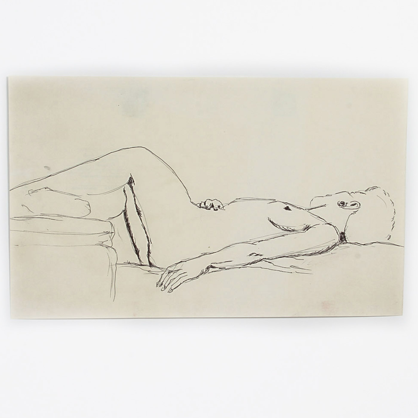 Michael Decker Pen and Ink Drawing on Paper "Reclining Nude"