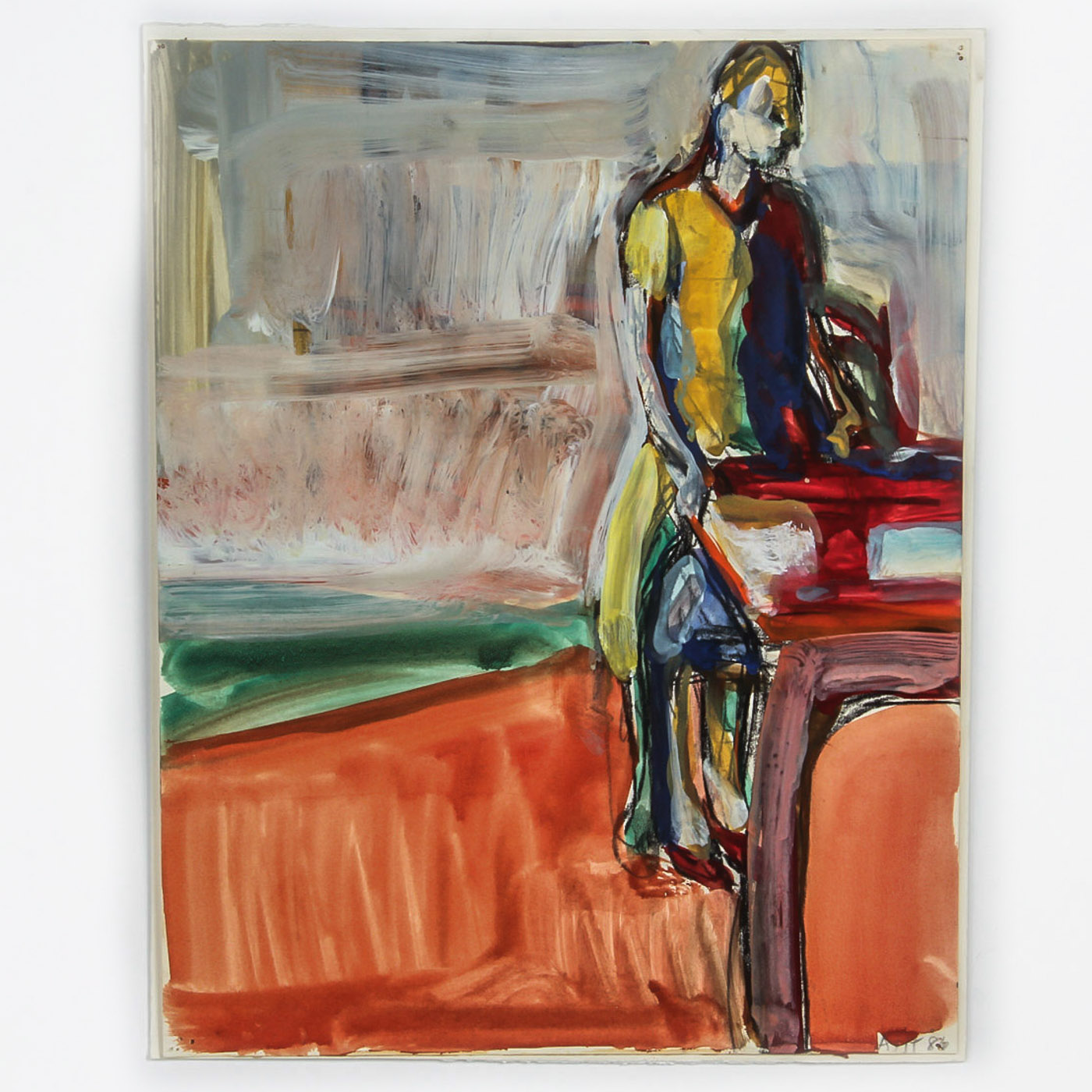 A.H.T.  Watercolor and Acrylic Painting on Paper "Woman Standing"