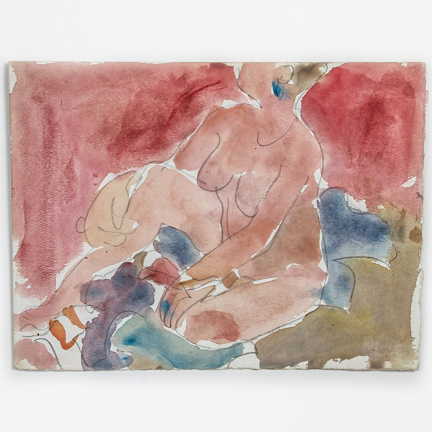 Victor Di Gesu Mixed Media Painting on Paper "Seated Nude"