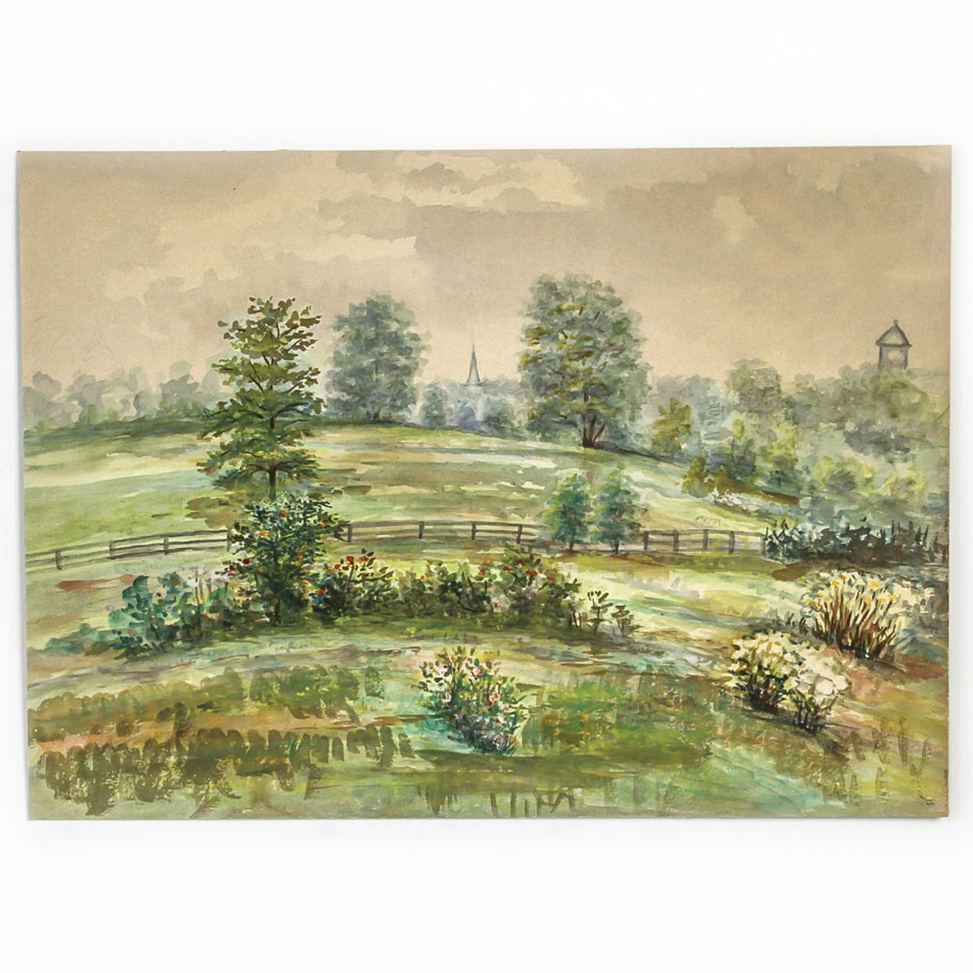 Watercolor Painting on Paper "Rural Landscape"