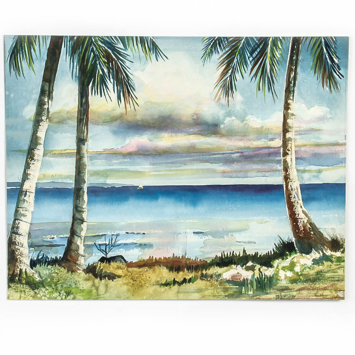 Mo Hamel Watercolor Painting on Paper "Tropical Beach"
