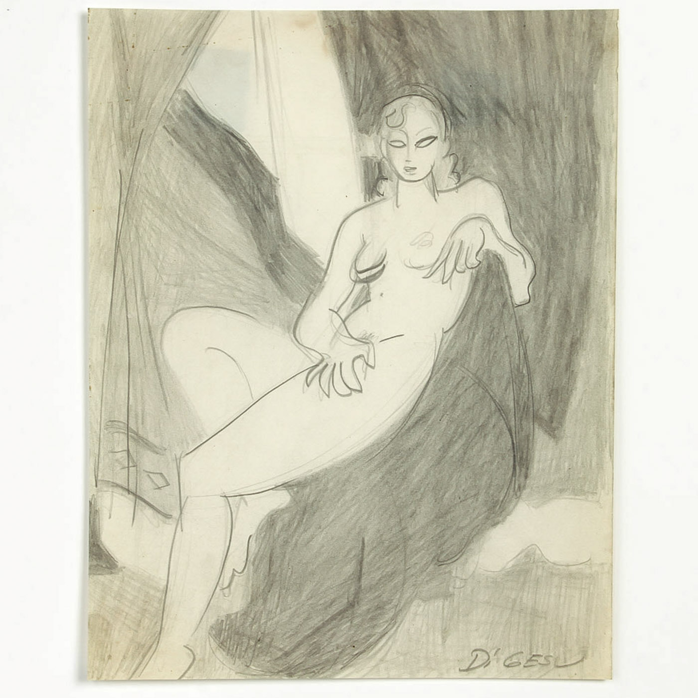 Victor Di Gesu Graphite Drawing on Paper "Seated Nude"