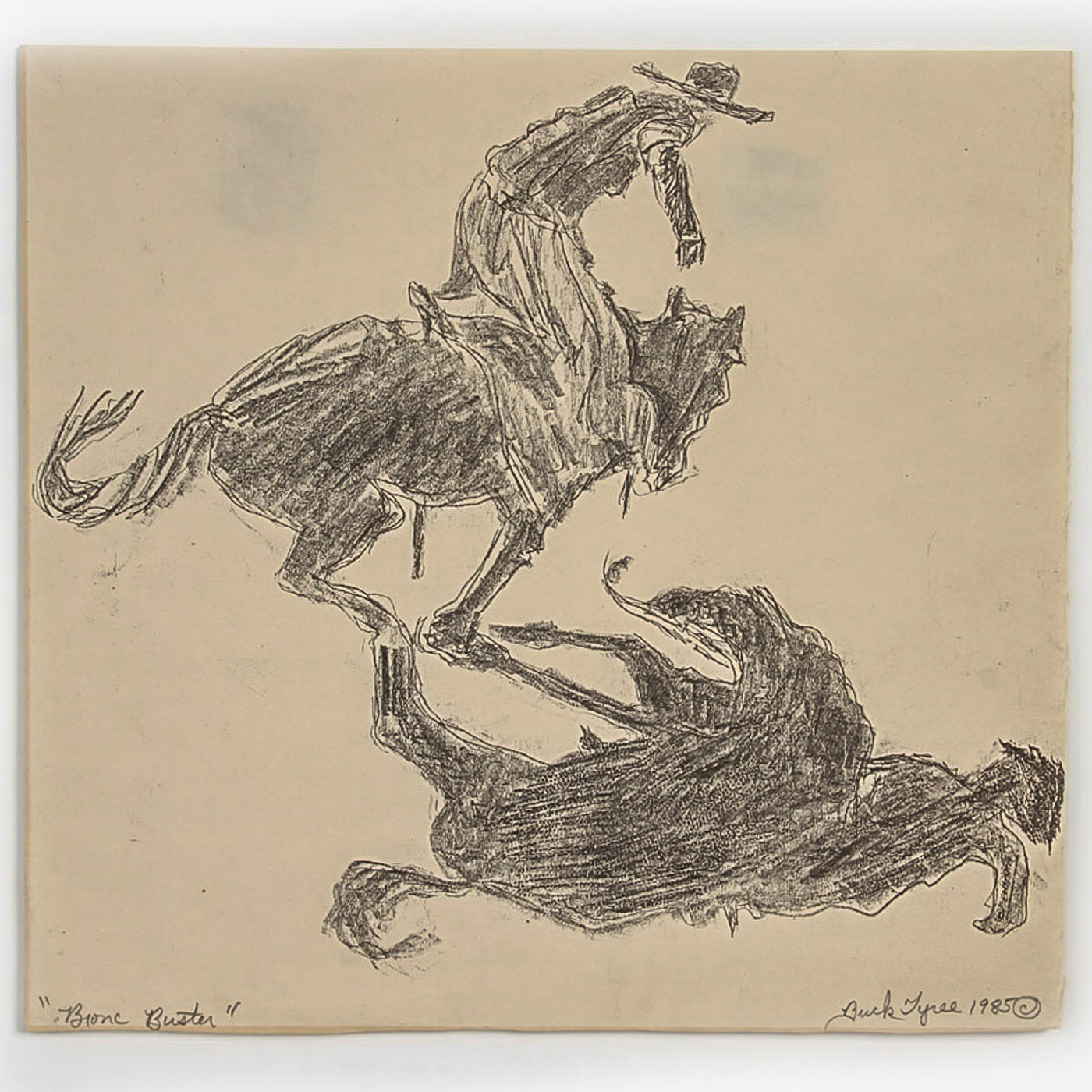 Buck Tyree Graphite Drawing on Paper "Bronc Buster"