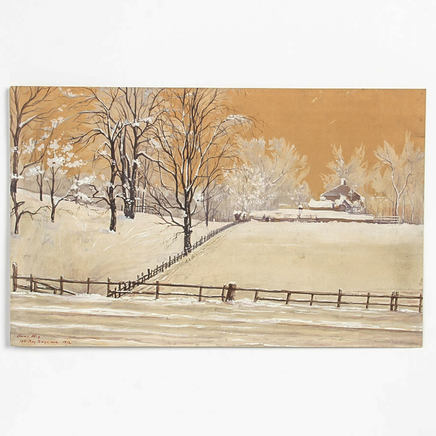Gouache Painting on Paper of Wintry Landscape