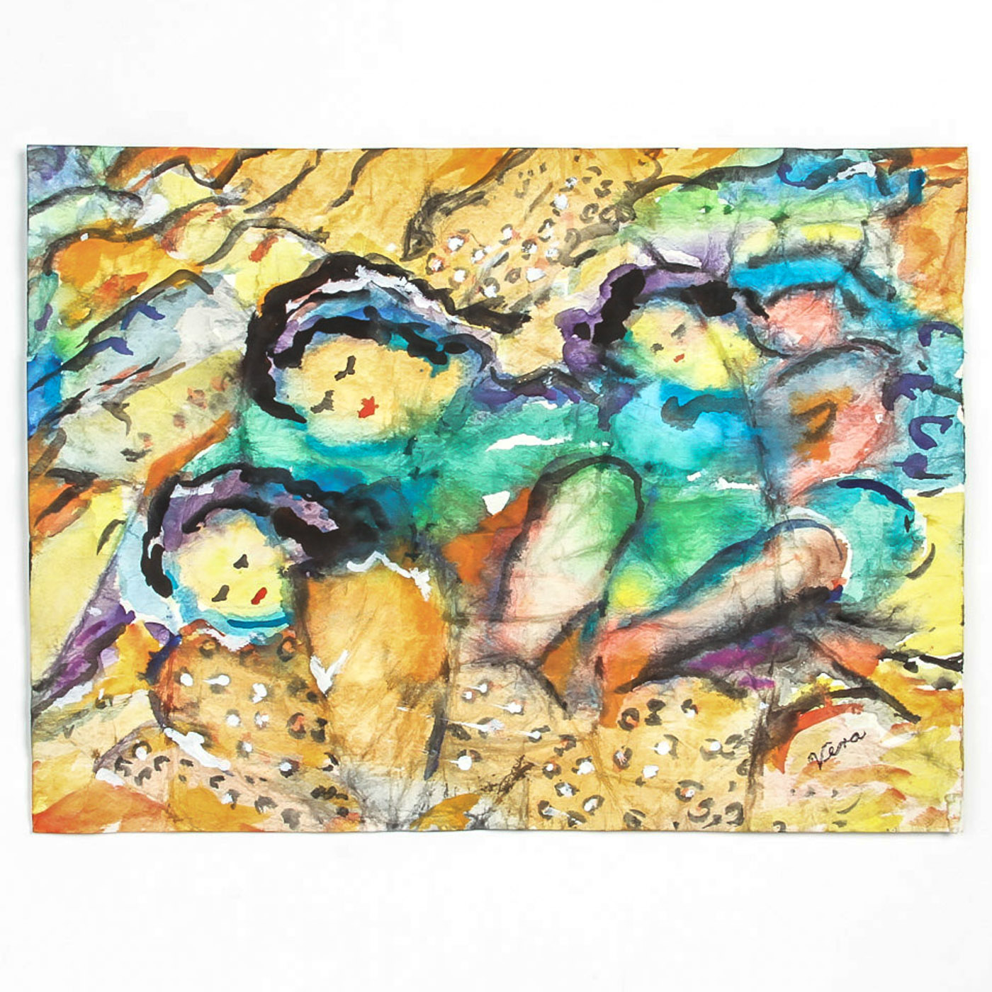 Vera Indenbaum Watercolor Painting on Paper "Peaceful Figural"