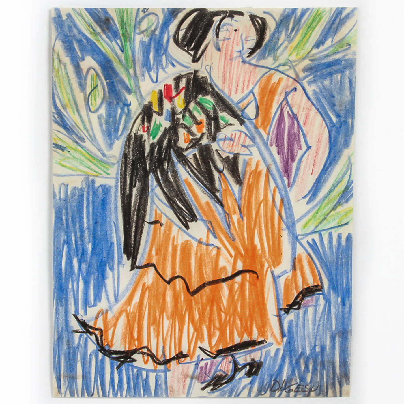 Victor Di Gesu Crayon Drawing on Paper "Flamenco Dancer"