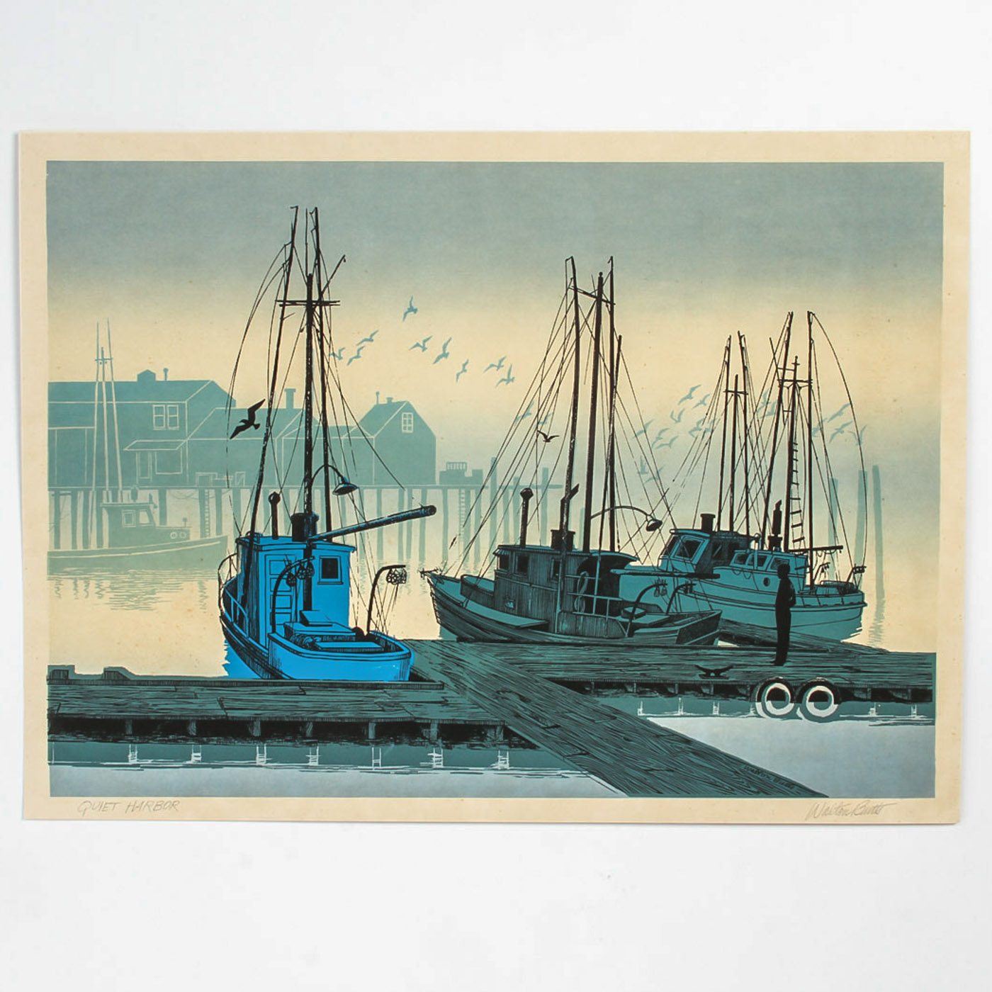 Walton Butts Serigraph on Paper "Quiet Harbor"