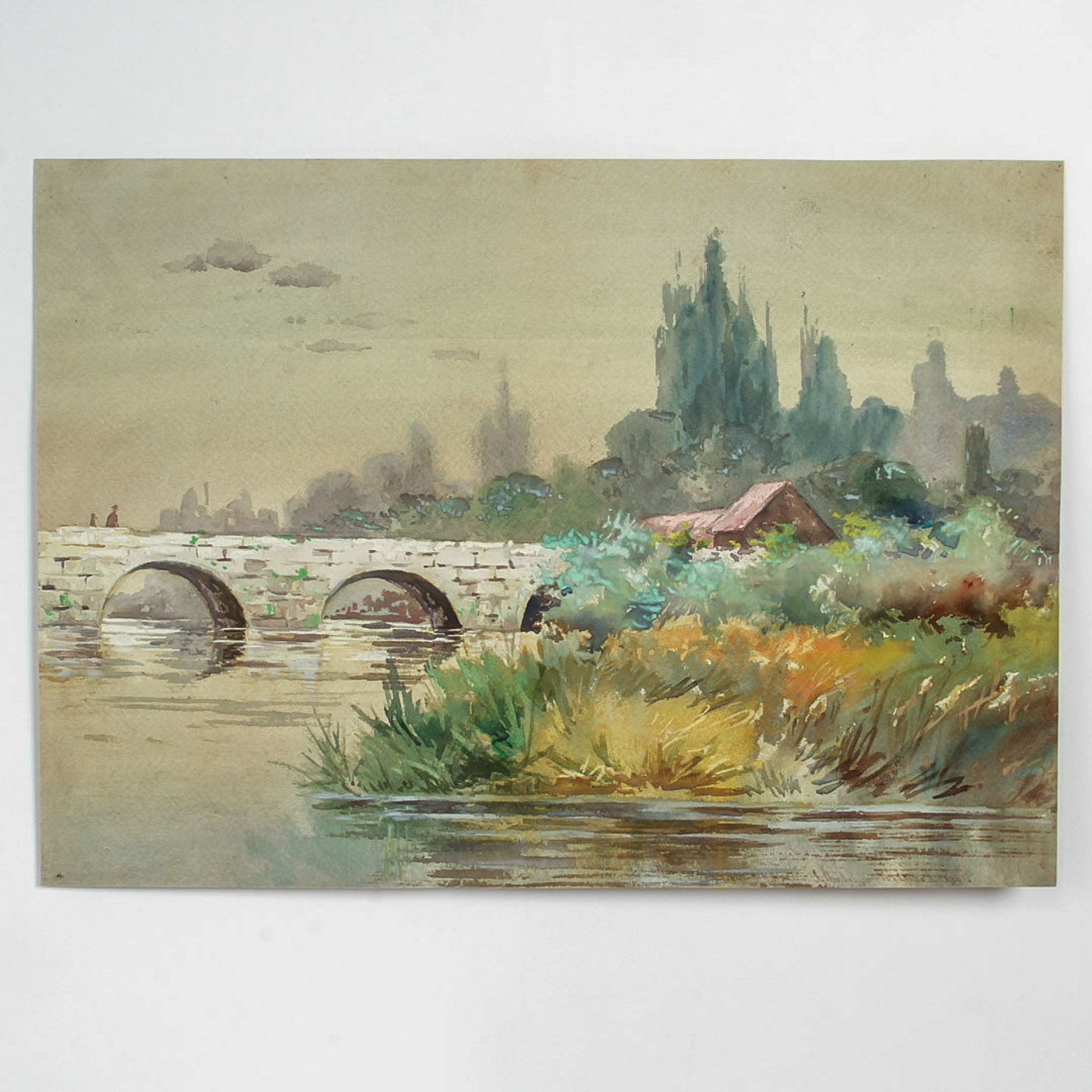 Watercolor Painting on Paper "English Landscape, 1901"