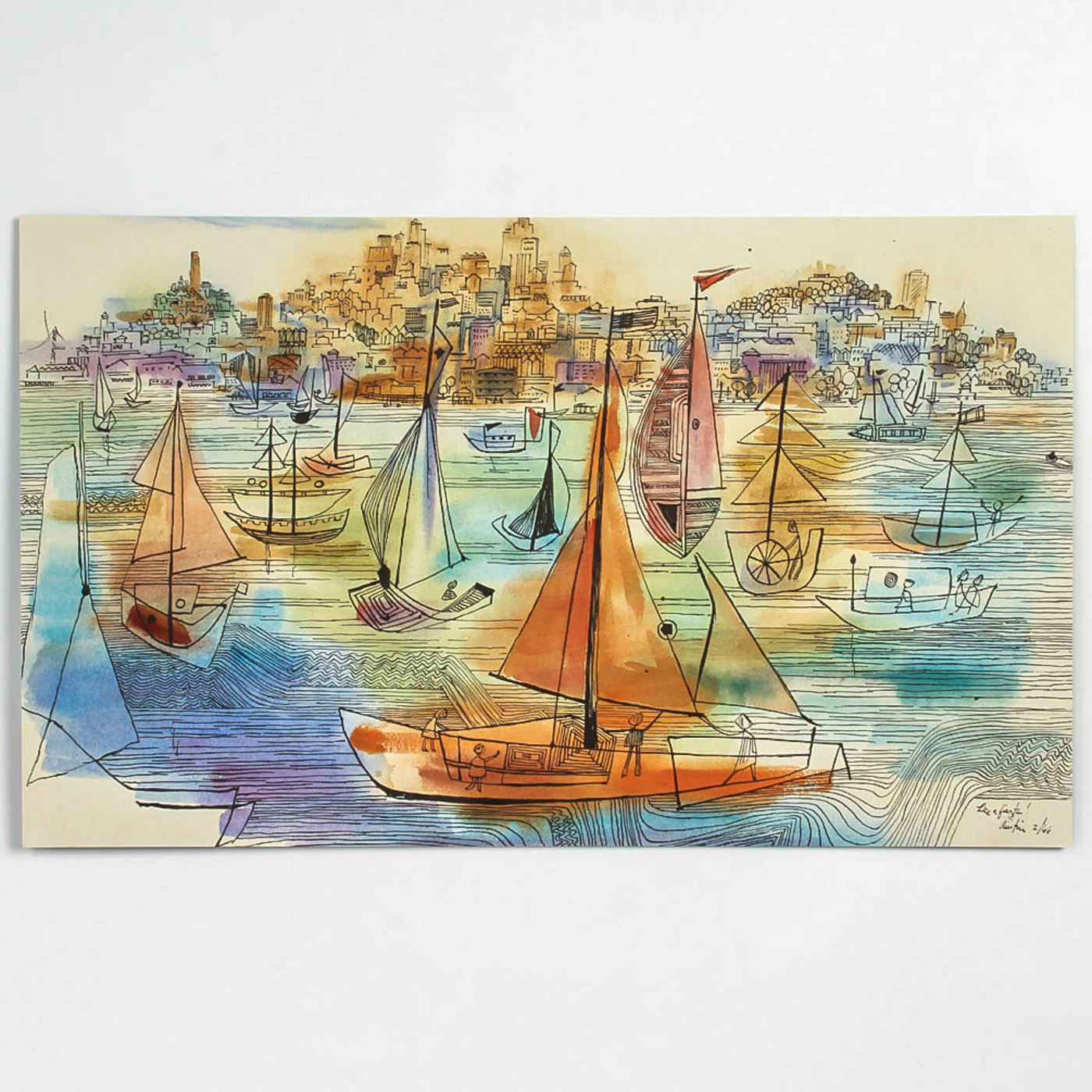 Mixed Media Painting on Paper "Regatta, Austin, Texas"