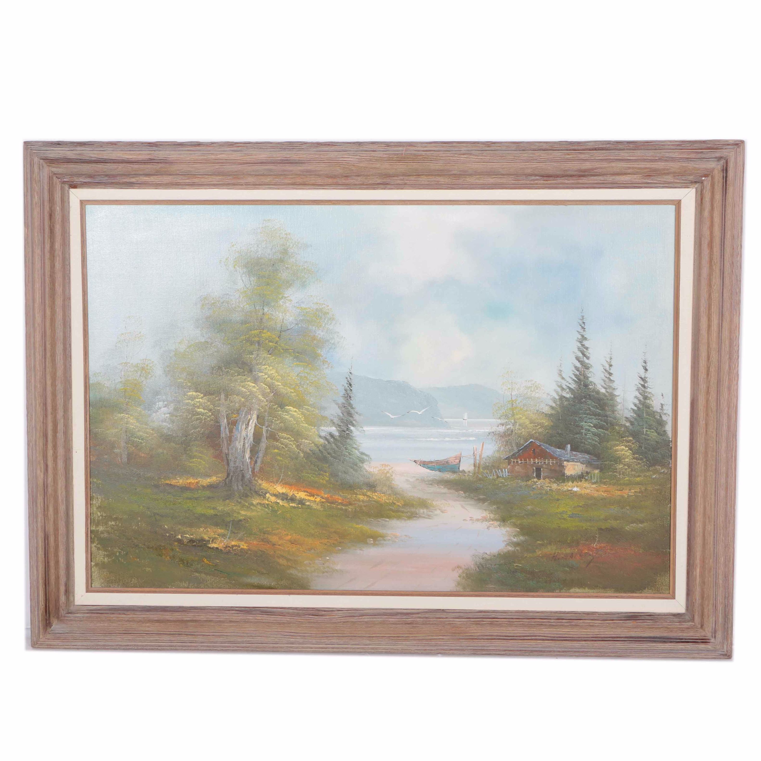 H. Gailey Oil Painting of Waterside Landscape