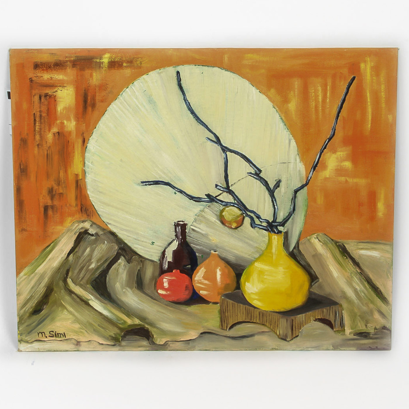 Signed Oil Painting on Canvas Board "Still Life with Fan"