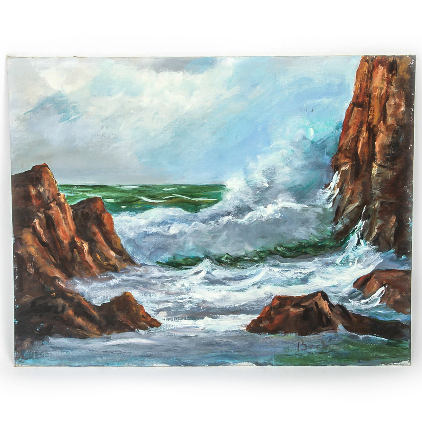Signed Oil Painting on Canvas Board "Pacific Breakers"
