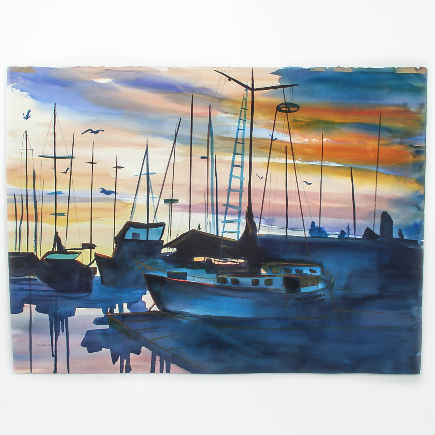 Melita Israel Watercolor Painting on Paper "Santa Cruz Sunset"