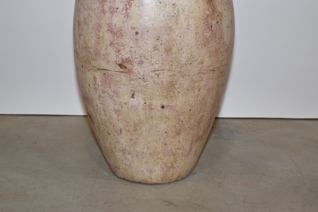 Cream over Scarlet Glazed Ovoid Terracotta Floor Vase