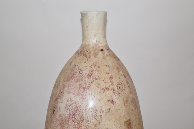 Cream over Scarlet Glazed Ovoid Terracotta Floor Vase
