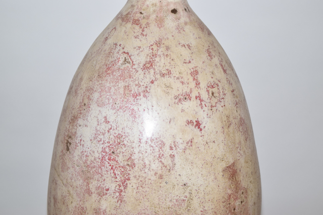 Cream over Scarlet Glazed Ovoid Terracotta Floor Vase