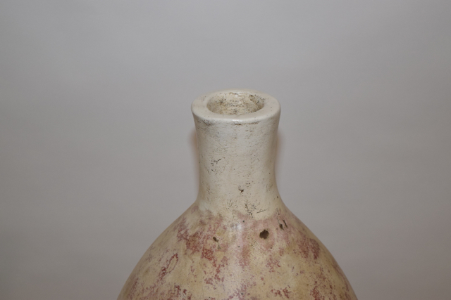 Cream over Scarlet Glazed Ovoid Terracotta Floor Vase